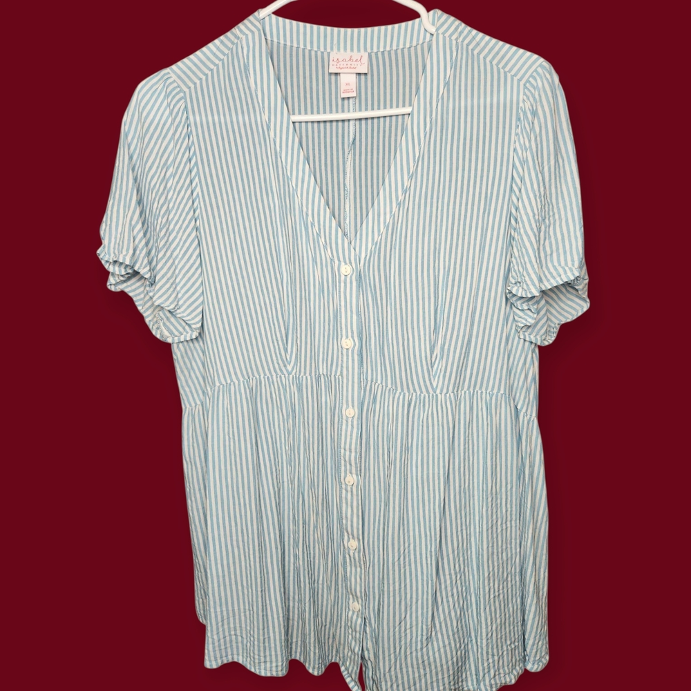 Isabel Maternity by Ingrid & Isabel White and Green Cuffed Sleeve Blouse